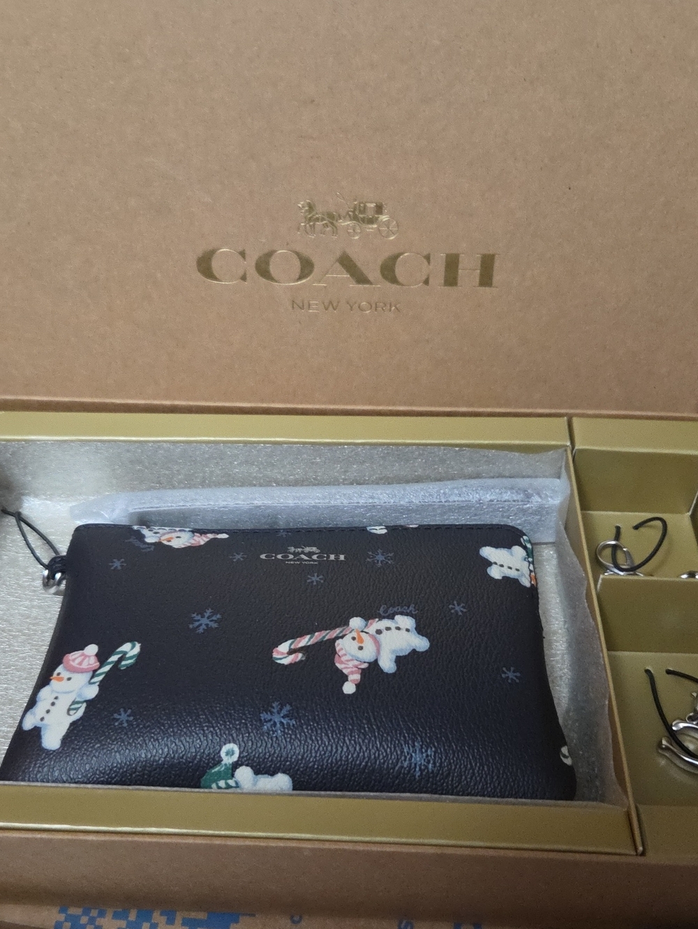 Coach Black Canvas Zip Pouch with Snowman Print
